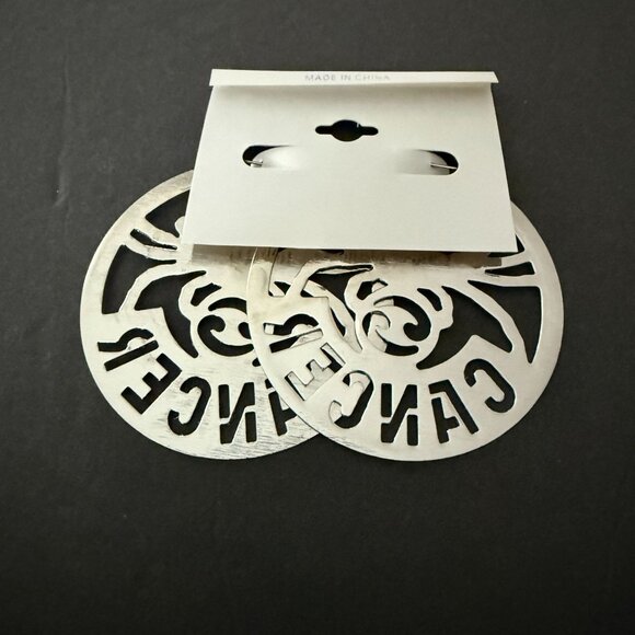 NOC Zodiac Cancer Earrings Silver Round Cutout Textured Design Astrology Jewelry - Picture 3 of 4